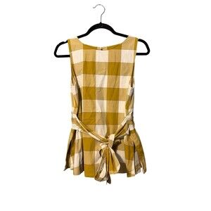Ann Taylor Sleeveless Belted Top Size S Neutral Colors Gingham Print Cotton